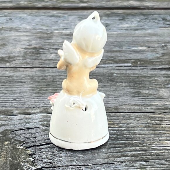 Vintage Porcelain Christmas Angel Bell Music Flowers Ornament 3” tall - Picture 4 of 8